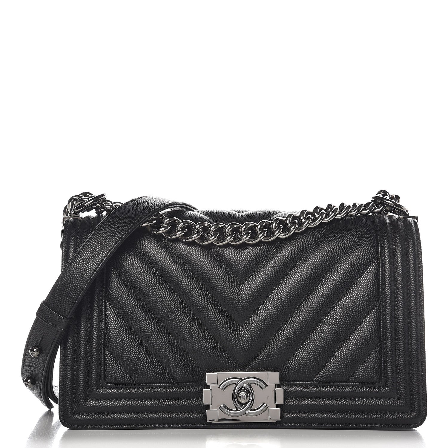 Chanel Caviar Chevron Quilted Medium Boy Flap Black 1 of 8