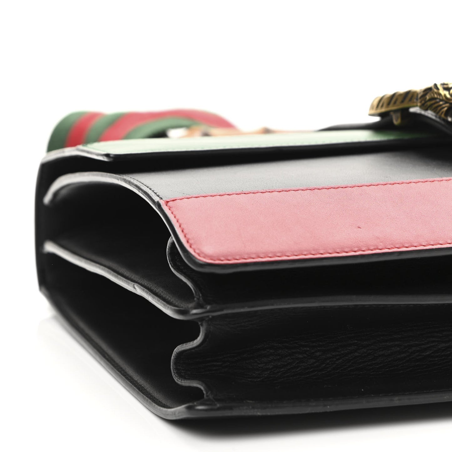 Calfskin Bamboo Web Large Dionysus Top Handle Bag Black Bright Evergreen Hibiscus Red