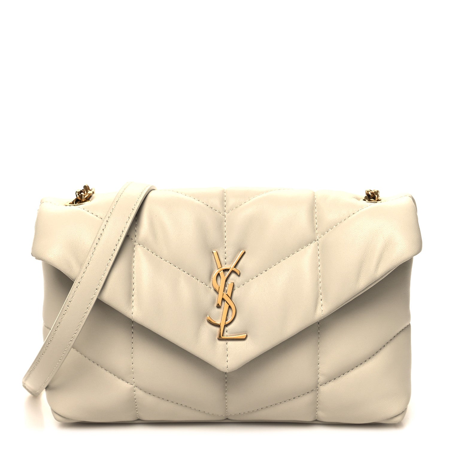Saint Laurent Lambskin Quilted Toy Loulou Puffer Monogram Chain Satchel Crema Soft 1 of 11