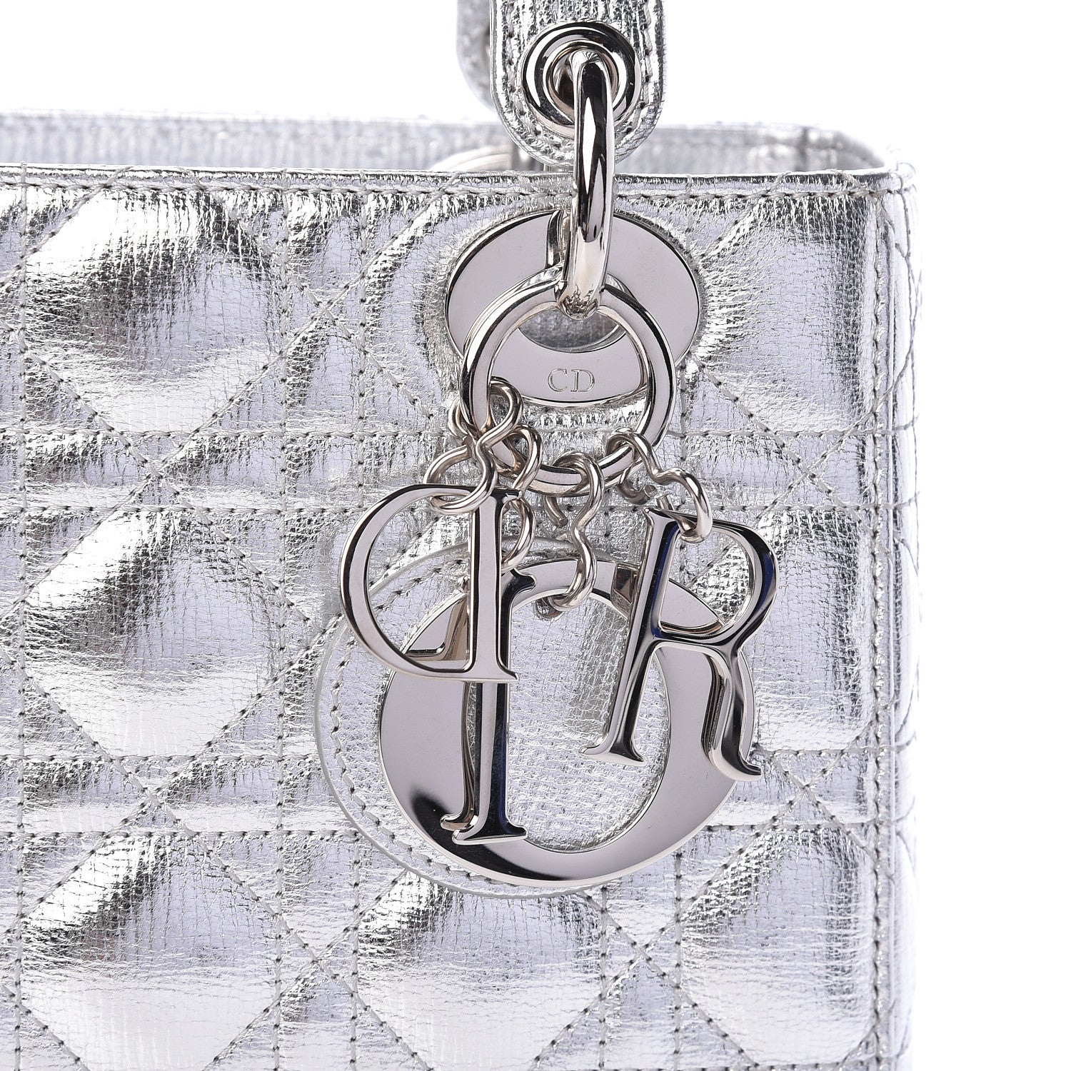 Christian Dior Metallic Grained Calfskin Cannage Small Lucky Badges My Lady Dior Silver 8 of 12