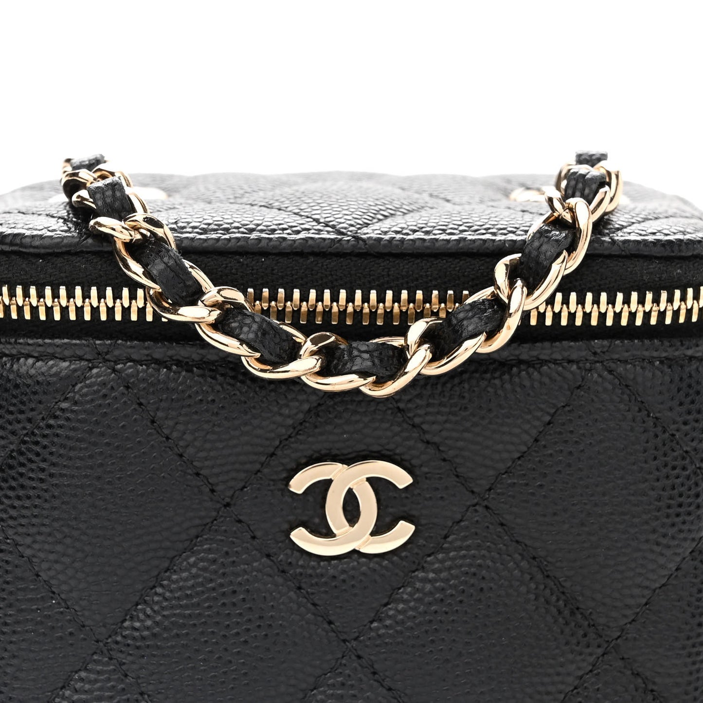 Caviar Quilted Mini Vanity Case With Chain Black
