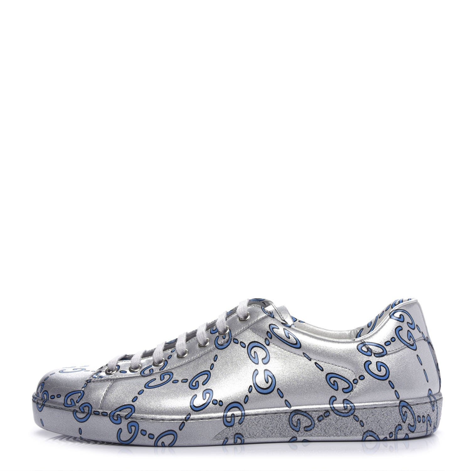 Gucci Miro Rubber Wax GucciGhost Print Mens New Ace Sneakers 10 Silver 1 of 10