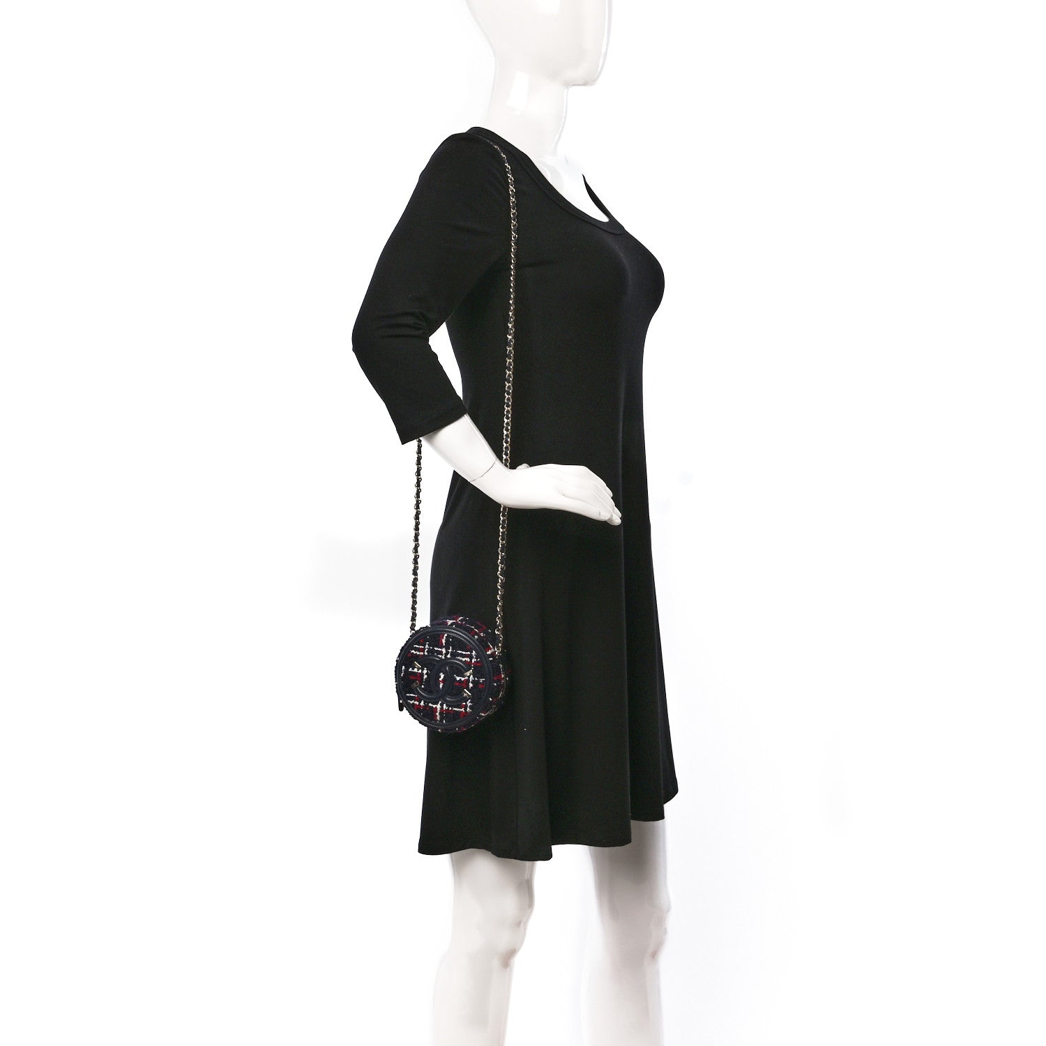 Chanel Tweed Quilted Round Filigree Clutch With Chain Navy Blue 2 of 9
