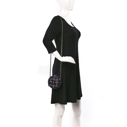 Chanel Tweed Quilted Round Filigree Clutch With Chain Navy Blue 2 of 9