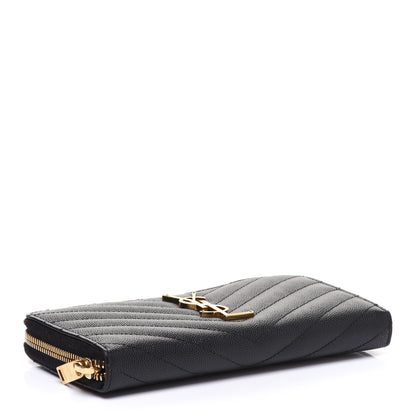 Saint Laurent Grain De Poudre Matelasse Chevron Monogram Zip Around Wallet Black 4 of 6