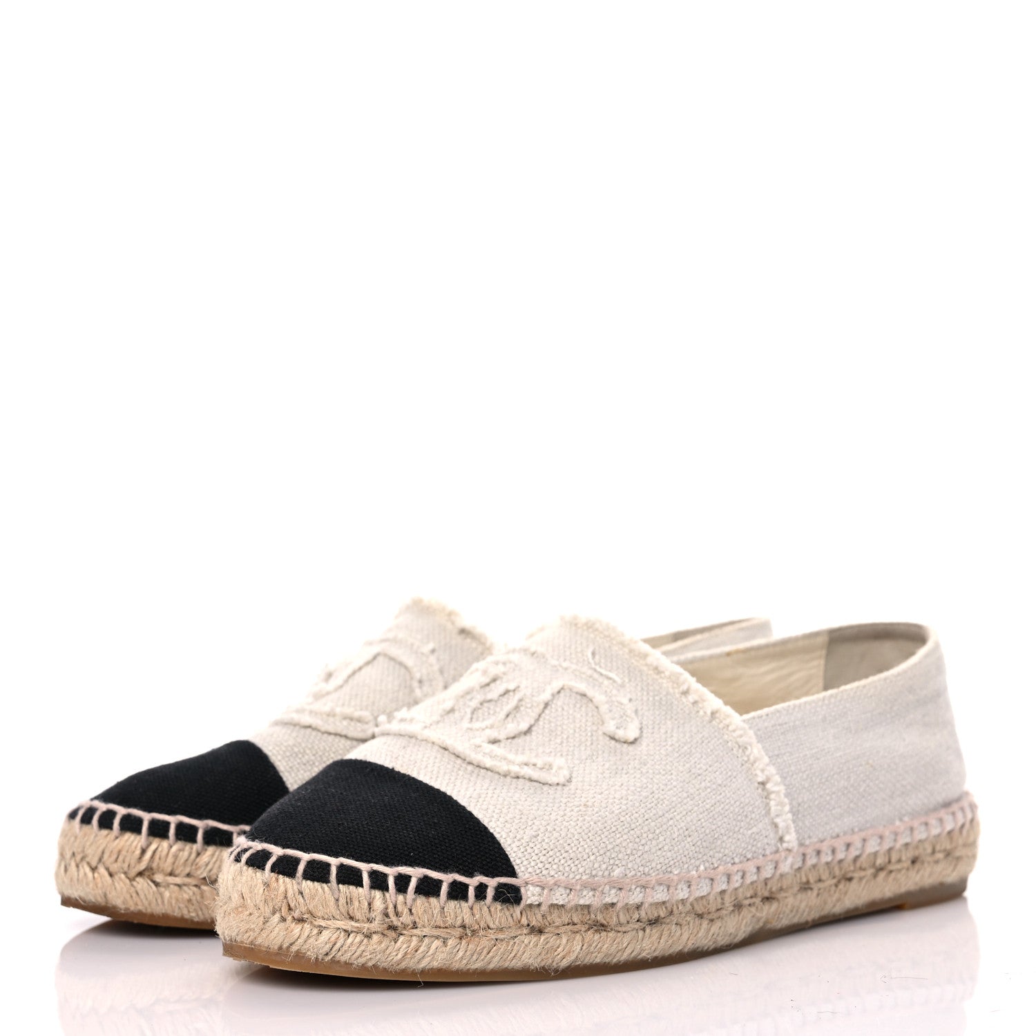 Chanel Linen CC Espadrilles 36 Beige Black 3 of 12