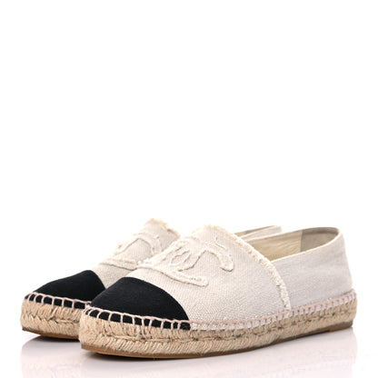 Chanel Linen CC Espadrilles 36 Beige Black 3 of 12