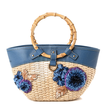 Miu Miu Calfskin Wicker Romantic Basket Bag Naturale Blue 1 of 10