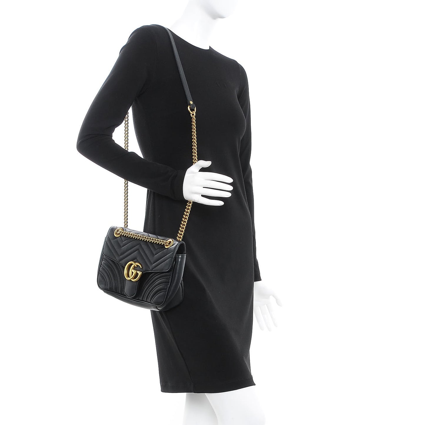 Calfskin Matelasse Small GG Marmont Shoulder Bag Black