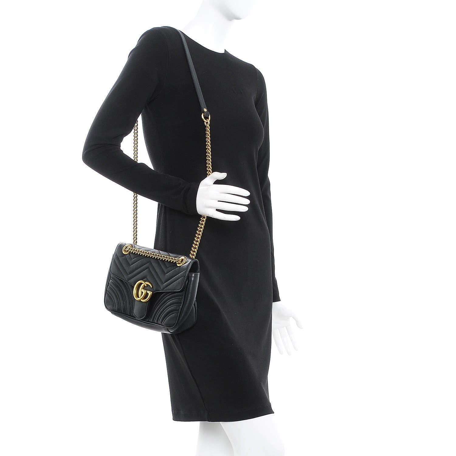 Gucci Calfskin Matelasse Small GG Marmont Shoulder Bag Black 2 of 7