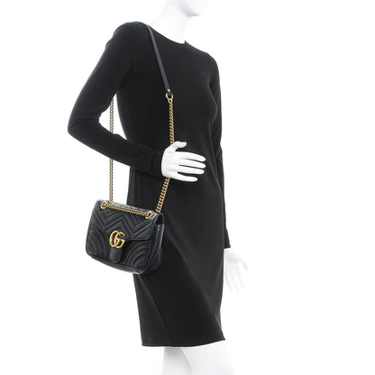 Gucci Calfskin Matelasse Small GG Marmont Shoulder Bag Black 2 of 7