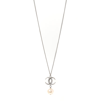 Chanel Crystal CC Pearl Drop Necklace Silver 1 of 5