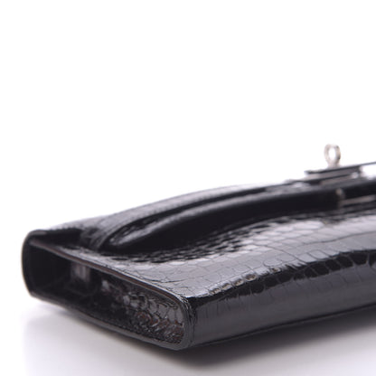 Hermes Shiny Porosus Crocodile Kelly Cut Pochette Black 6 of 11