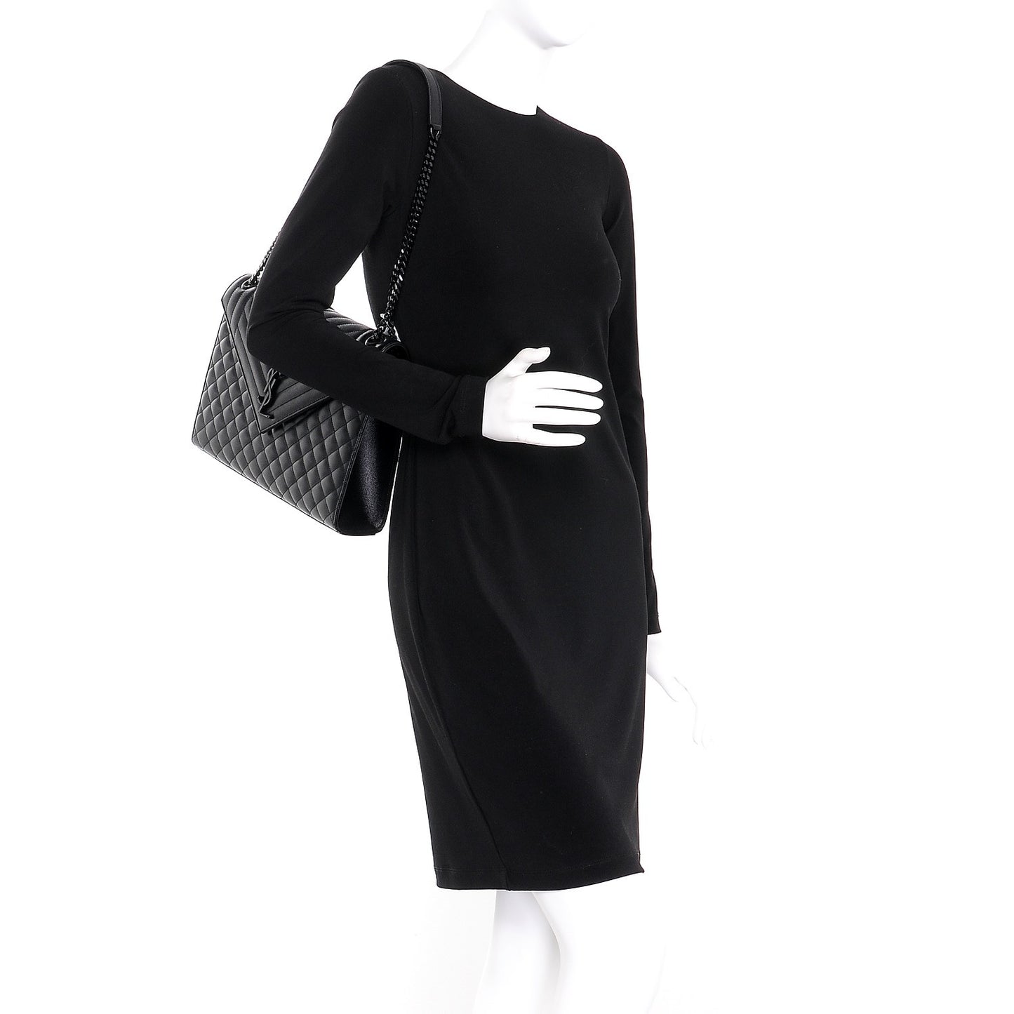 Grain De Poudre Textured Mixed Matelasse Large Triquilt Monogram Monochrome Satchel Black