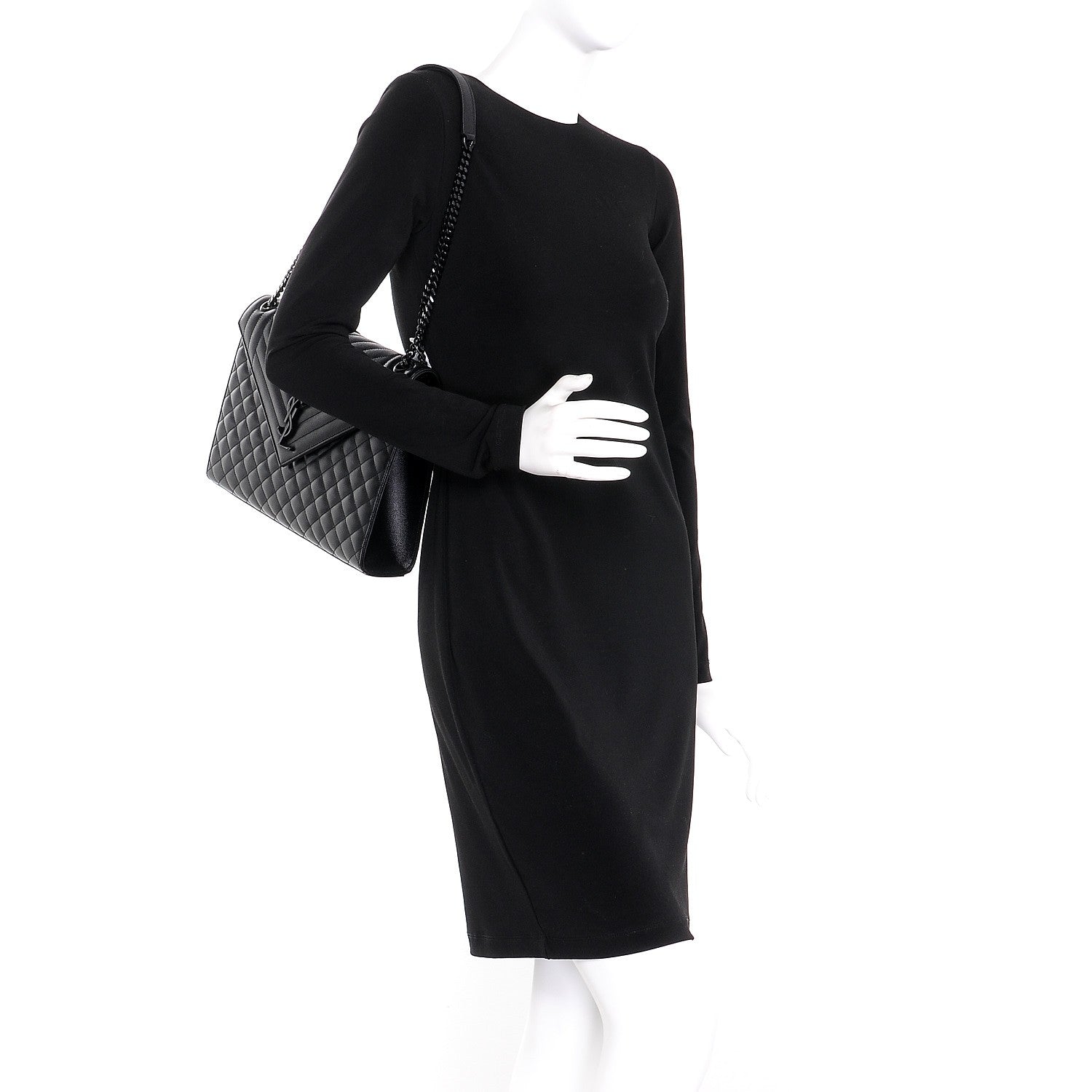 Saint Laurent Grain De Poudre Textured Mixed Matelasse Large Triquilt Monogram Monochrome Satchel Black 3 of 8