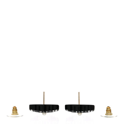 Chanel Resin Crystal Pearl CC Earrings Black 3 of 5