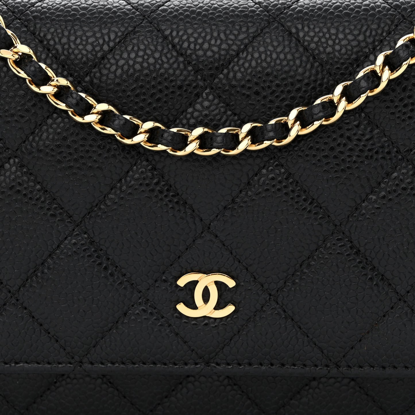 Caviar Quilted Wallet on Chain WOC Black