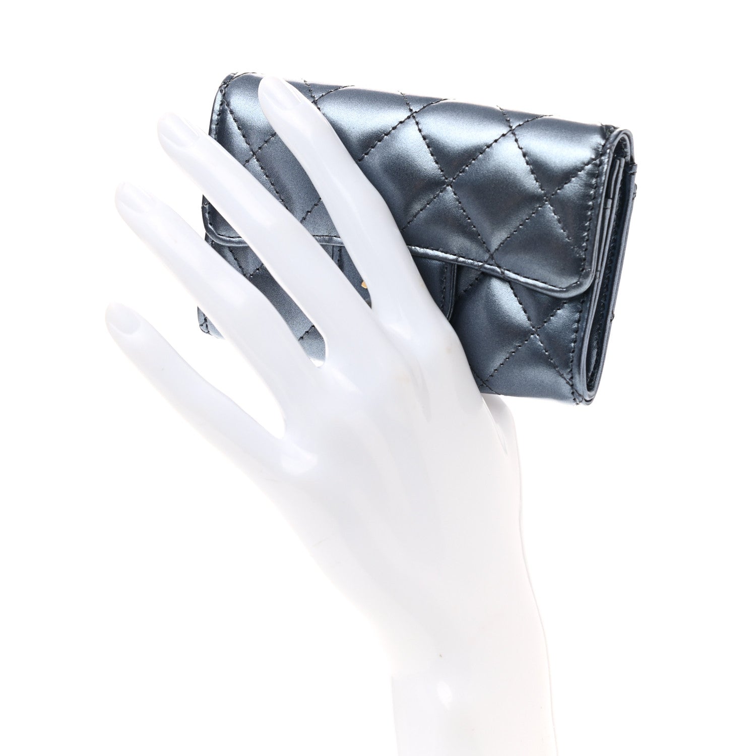 Chanel Metallic Lambskin Quilted Flap Card Holder Blue 2 of 9