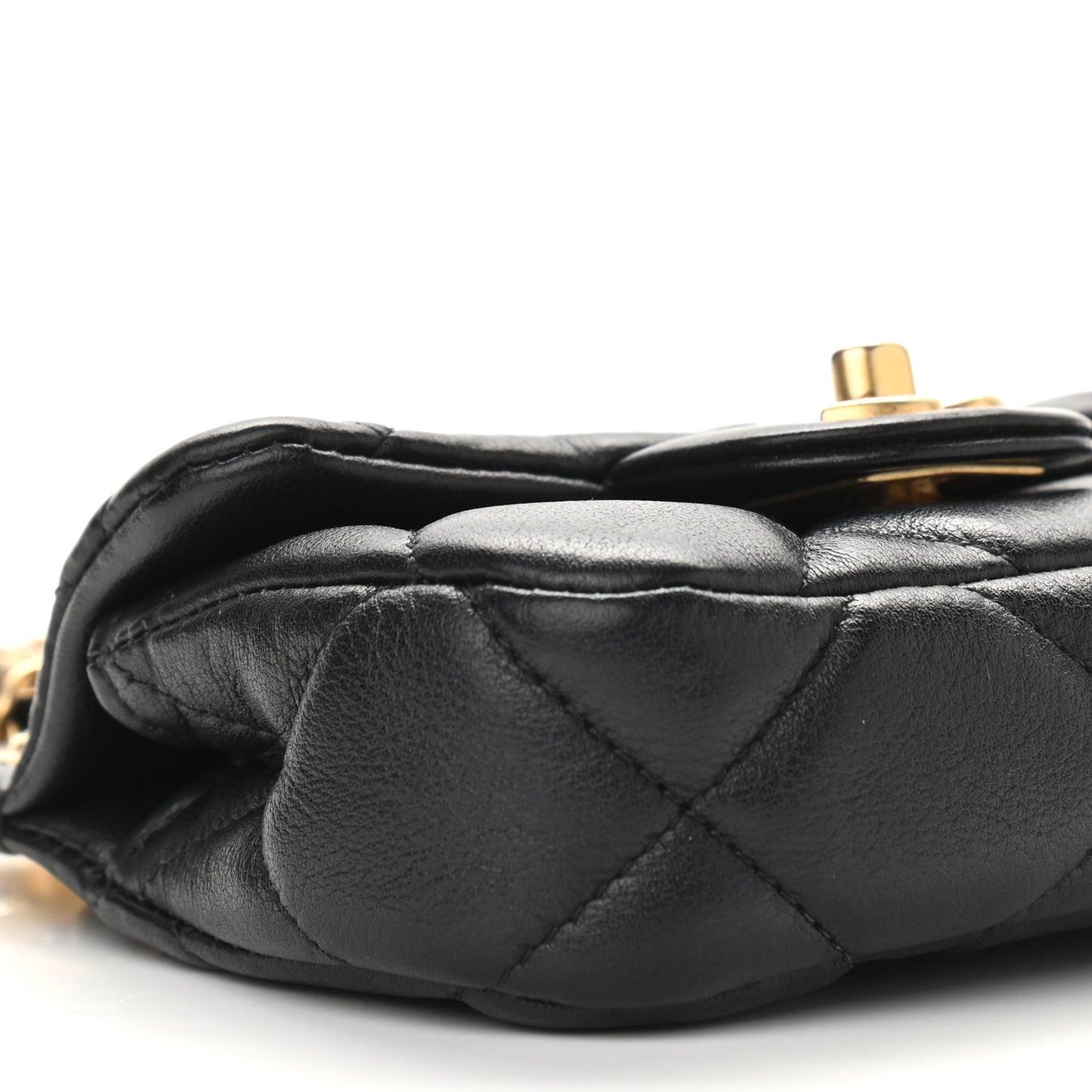 Calfskin Quilted Lady Handle Flap Card Holder With Chain Black
