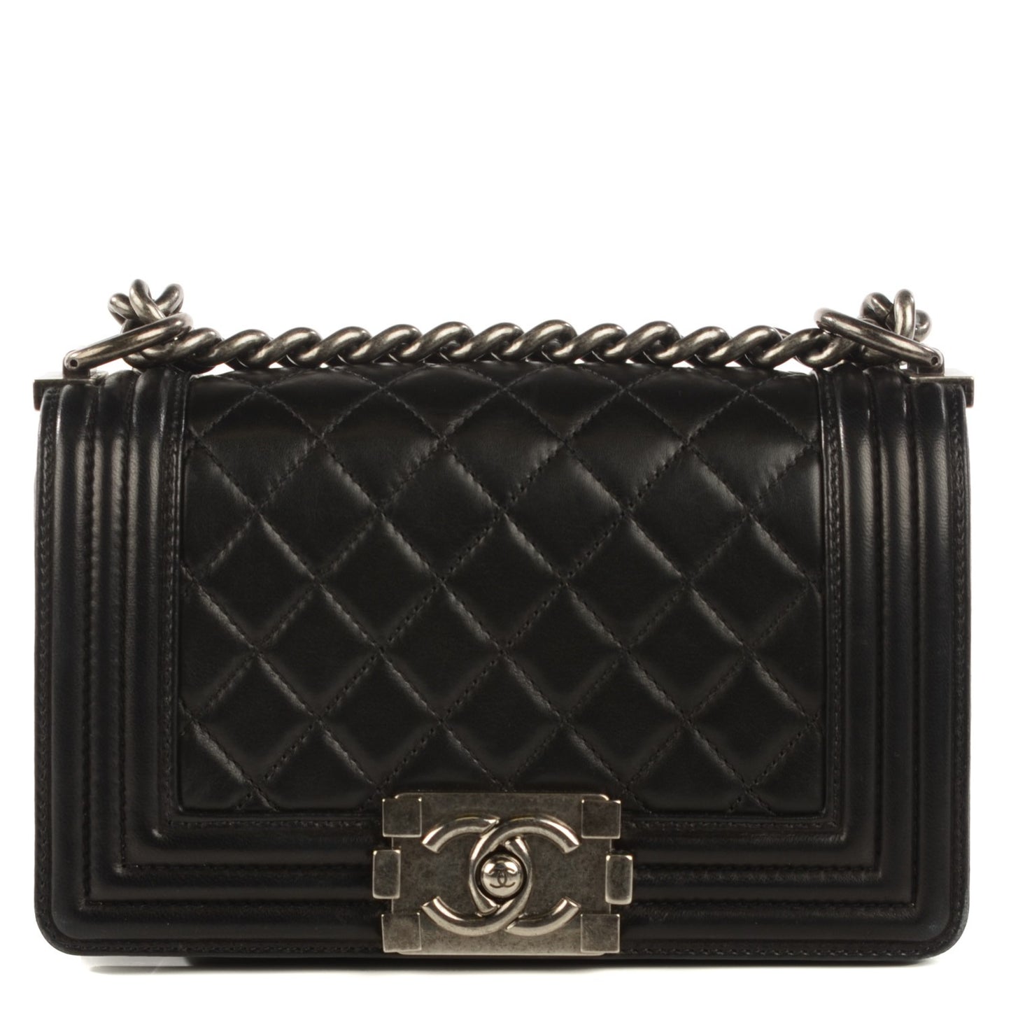 Lambskin Quilted Small Boy Flap Black