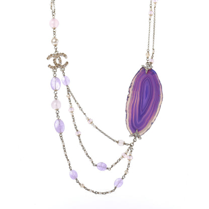 Chanel Beaded Quartz Amethyst Crystal CC Chain Necklace Gold Purple 1 of 5