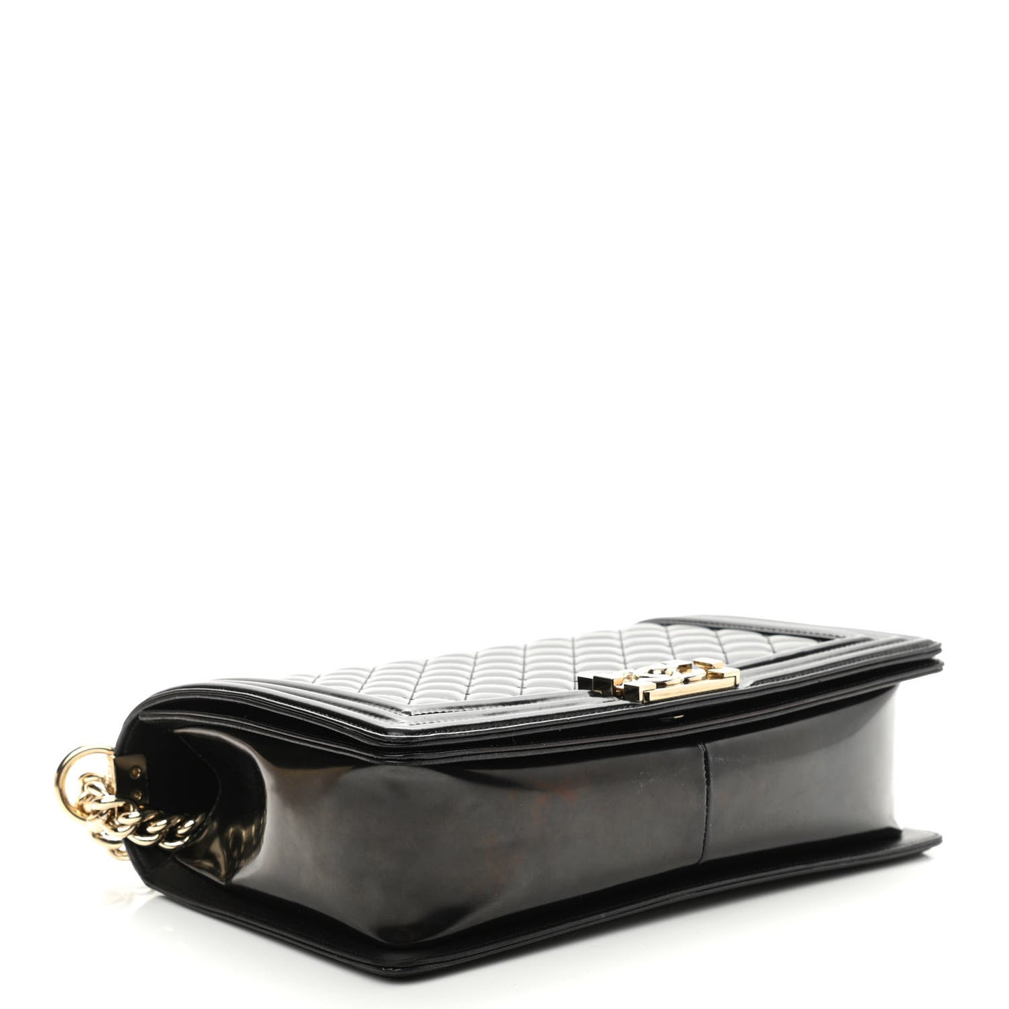 Iridescent Glazed Calfskin Quilted New Medium Boy Flap Black
