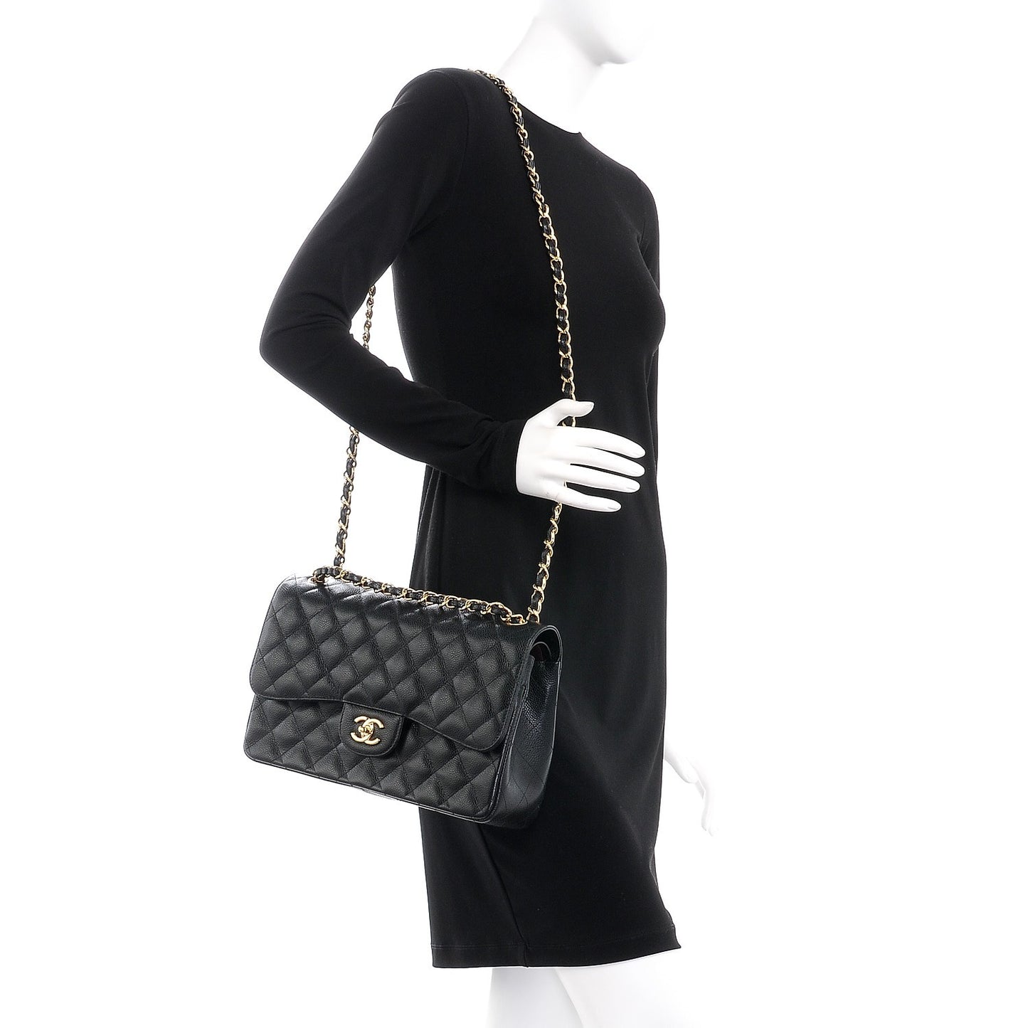 Caviar Quilted Jumbo Double Flap Black