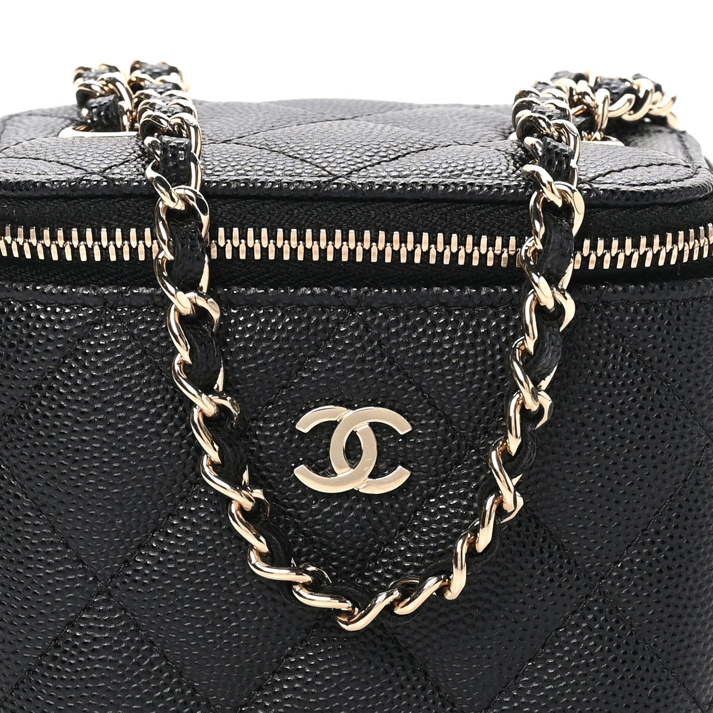 Caviar Quilted Mini Vanity Case With Chain Black