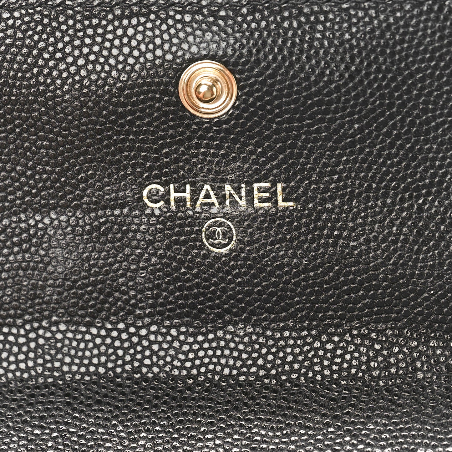 Caviar Quilted Crystal CC Large Gusset Flap Wallet Black