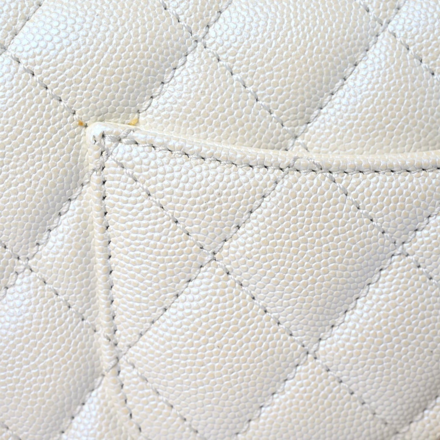 Iridescent Caviar Quilted Extra Mini Coco Handle Flap White