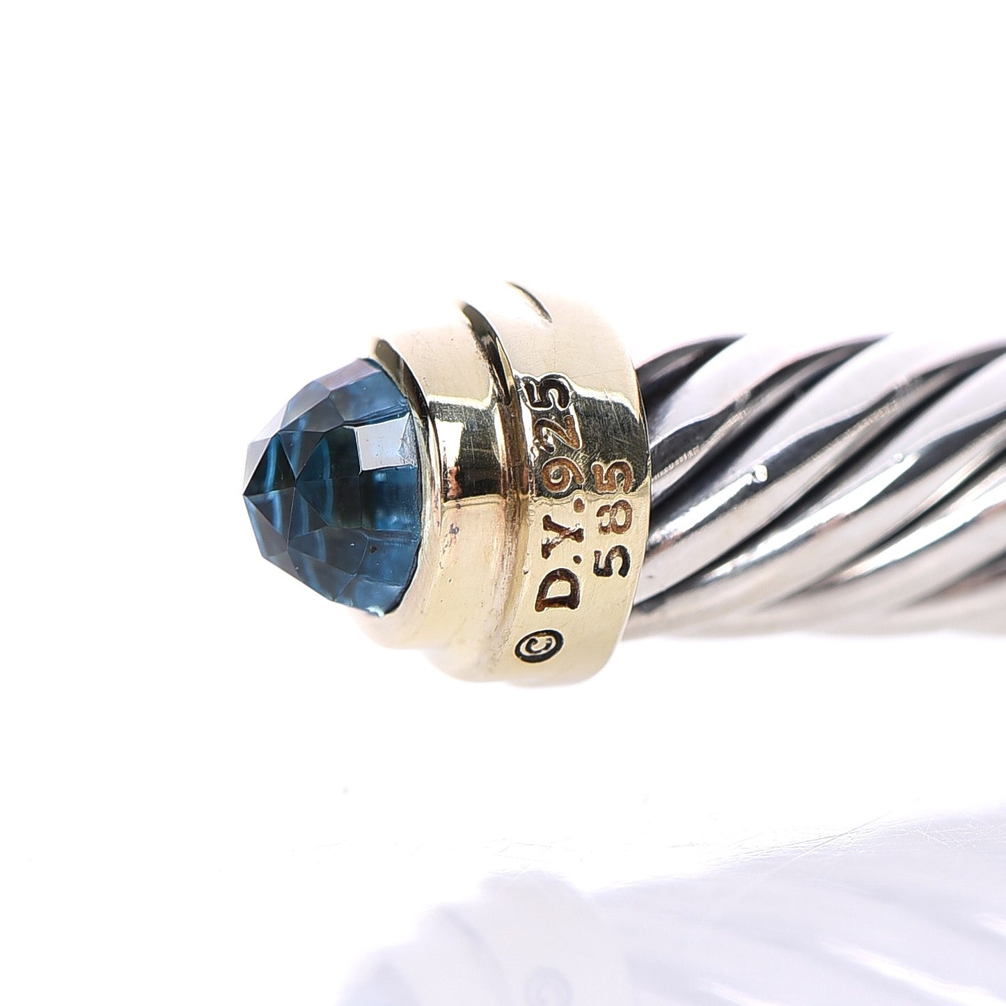 Sterling Silver 14K Yellow Gold Blue Topaz 5mm Cable Classics Petite Color Bracelet