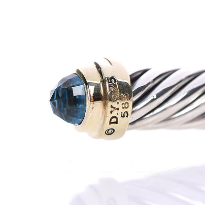 David Yurman Sterling Silver 14K Yellow Gold Blue Topaz 5mm Cable Classics Petite Color Bracelet 4 of 5