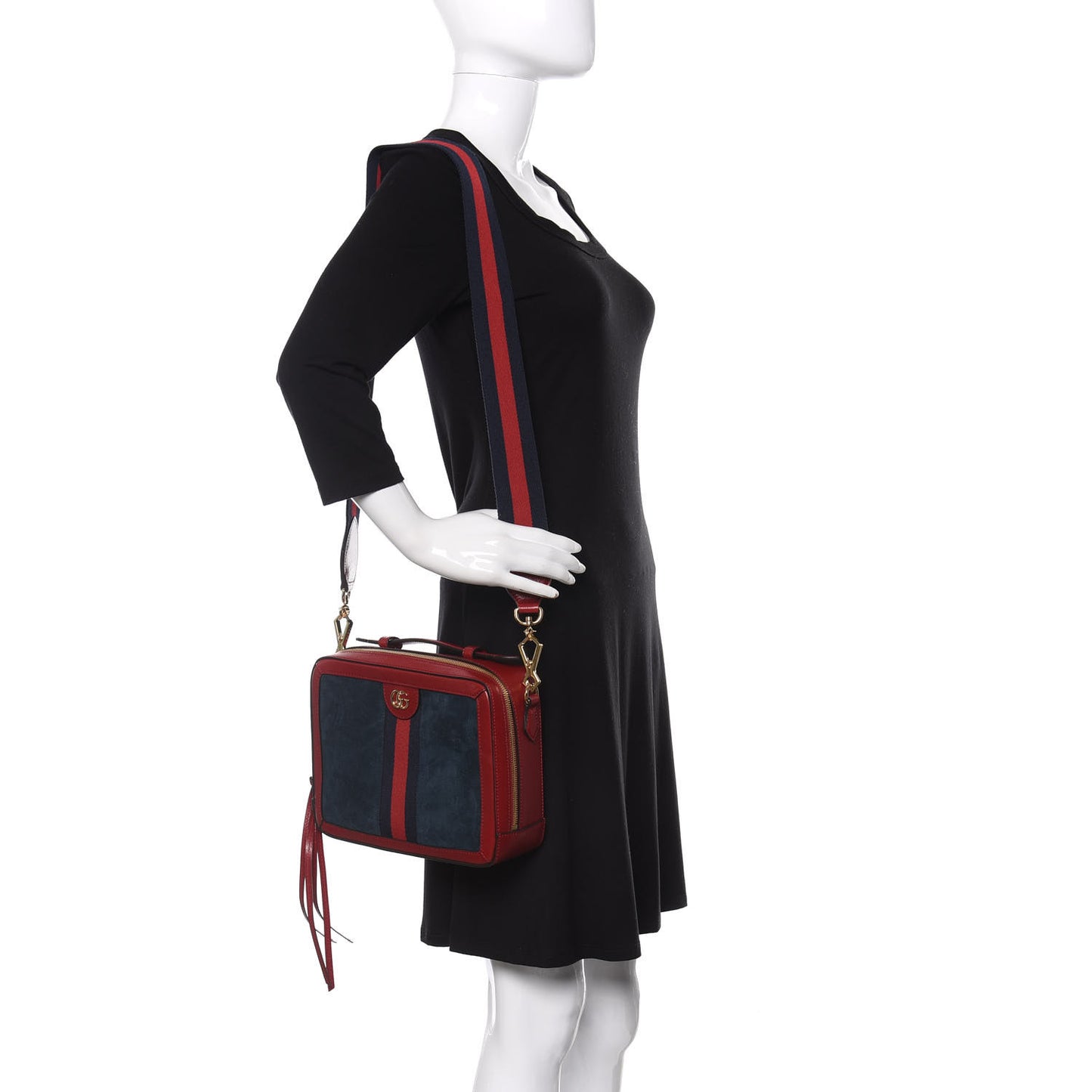 Suede Calfskin Web Small Ophidia Top Handle Shoulder Bag New Blue Romantic Cherry