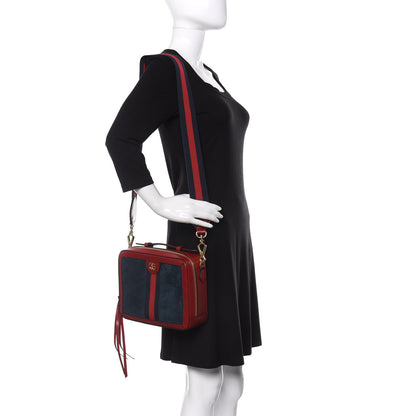 Gucci Suede Calfskin Web Small Ophidia Top Handle Shoulder Bag New Blue Romantic Cherry 2 of 10
