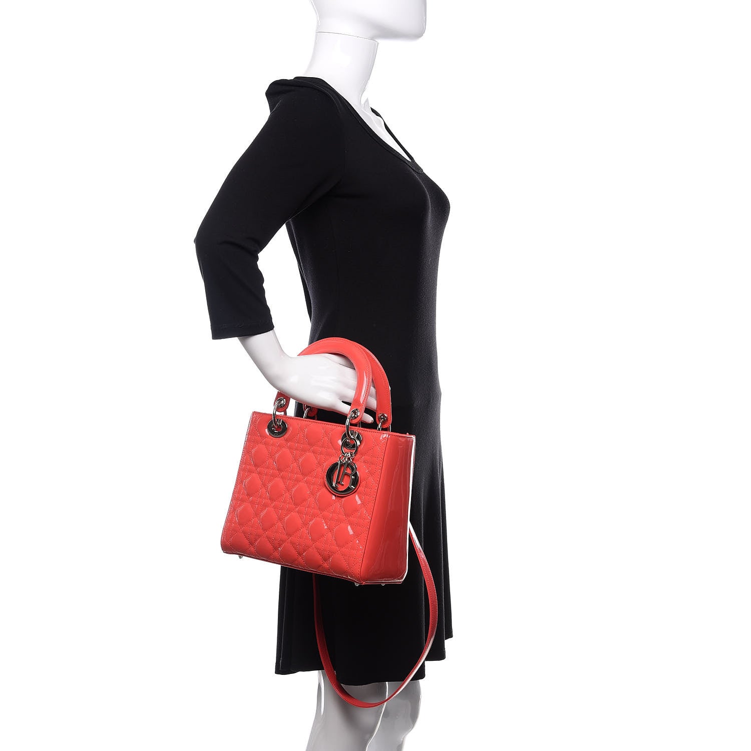 Christian Dior Patent Cannage Medium Lady Dior Coral 3 of 12
