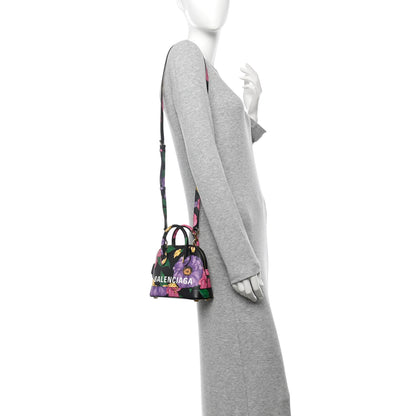 Balenciaga Smooth Calfskin Lush Floral Print XXS Ville Top Handle Bag Black Multicolor 2 of 12