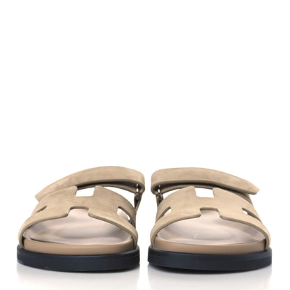 Hermes Suede Goatskin Womens Chypre Sandals 36.5 Beige Argile 3 of 9