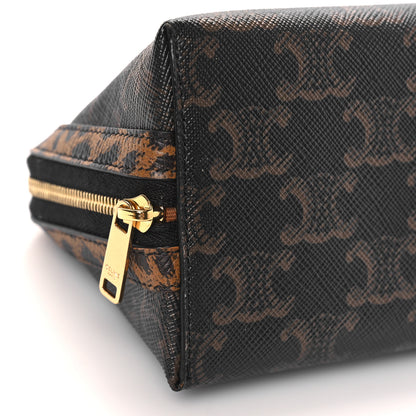 Celine Triomphe Canvas Calfskin Leopard Print Mini Clutch on Chain Black Tan 6 of 7