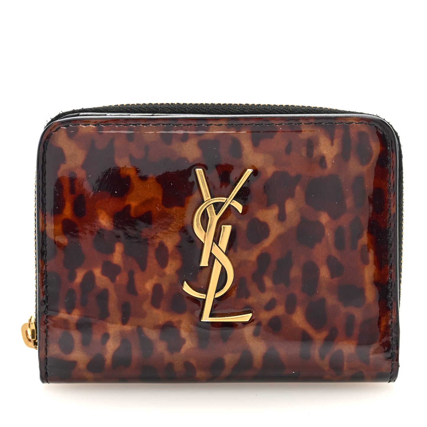 Patent Tartarugato Monogram Compact Wallet Brown