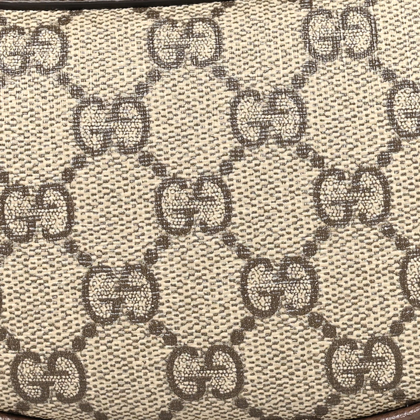 GG Supreme Monogram Textured Calfskin Web Mini Ophidia Half Moon Hobo Beige Ebony New Acero