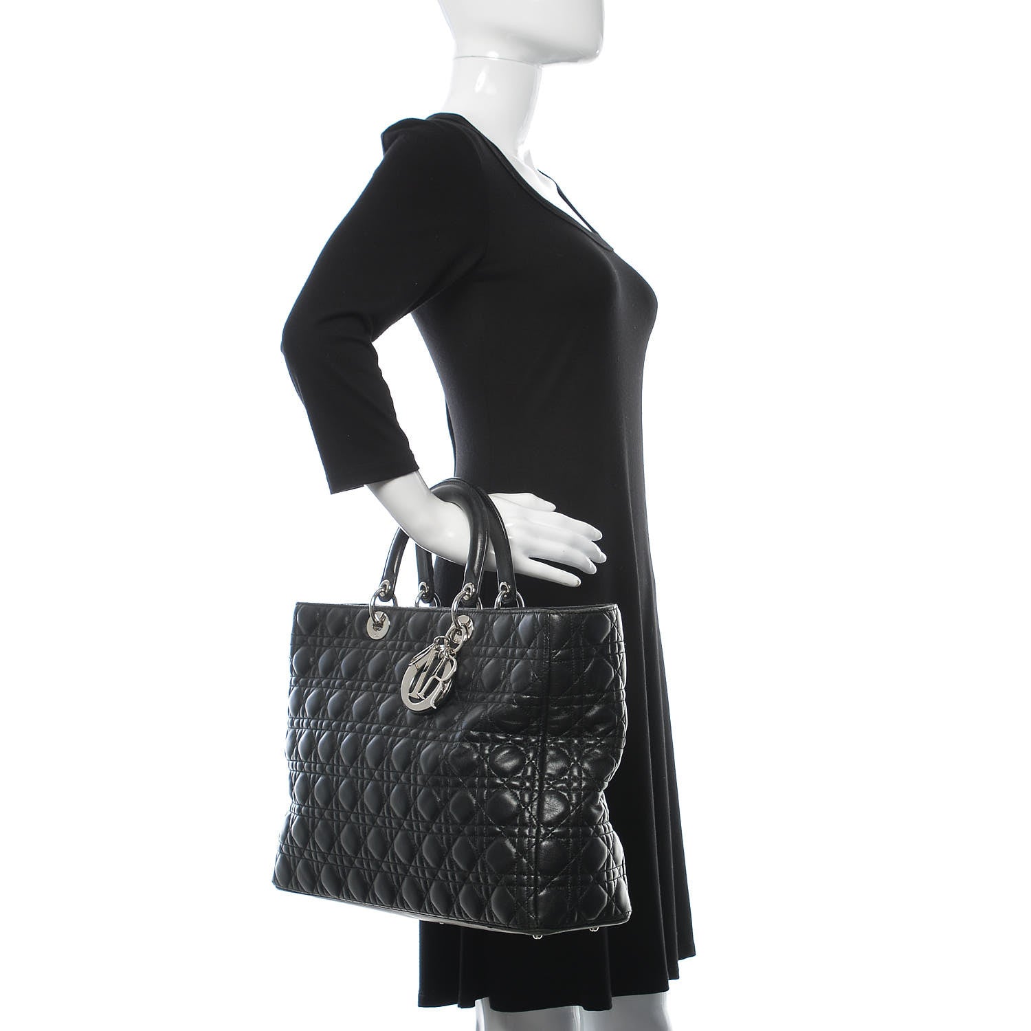 Christian Dior Lambskin Cannage Large Lady Dior Black 2 of 12