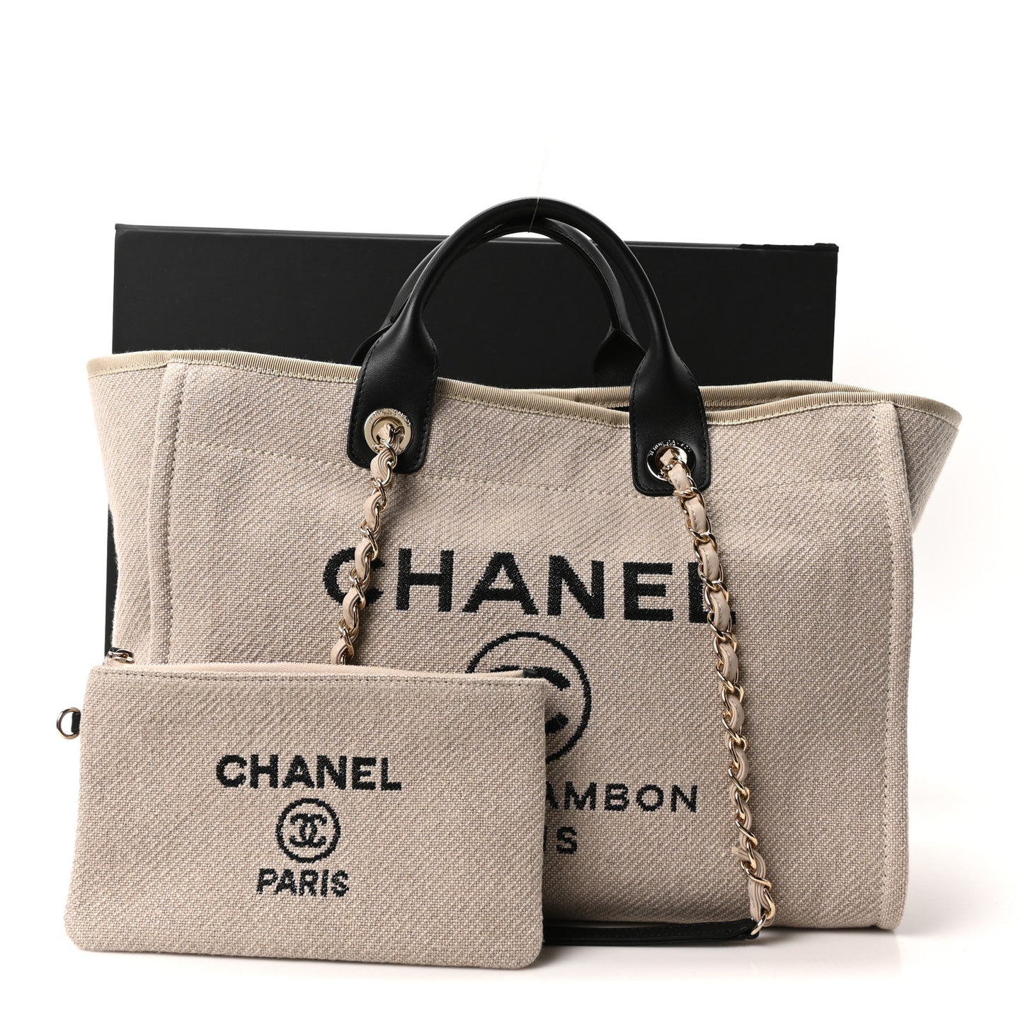 Mixed Fibers Medium Deauville Tote Beige Black