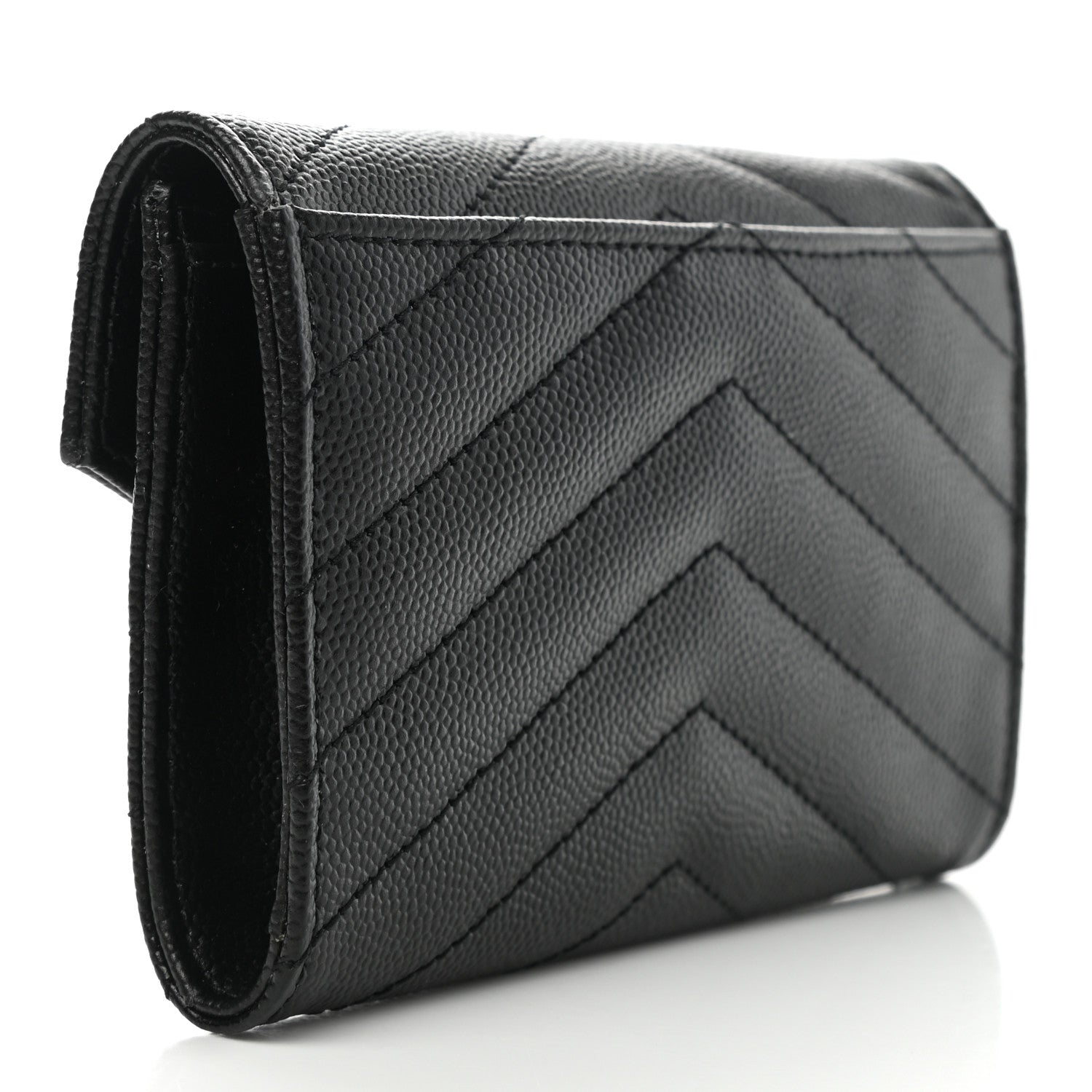 Saint Laurent Grain De Poudre Matelasse Chevron Small Monochrome Monogram Envelope Wallet Black 3 of 8