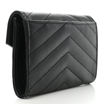 Saint Laurent Grain De Poudre Matelasse Chevron Small Monochrome Monogram Envelope Wallet Black 3 of 8