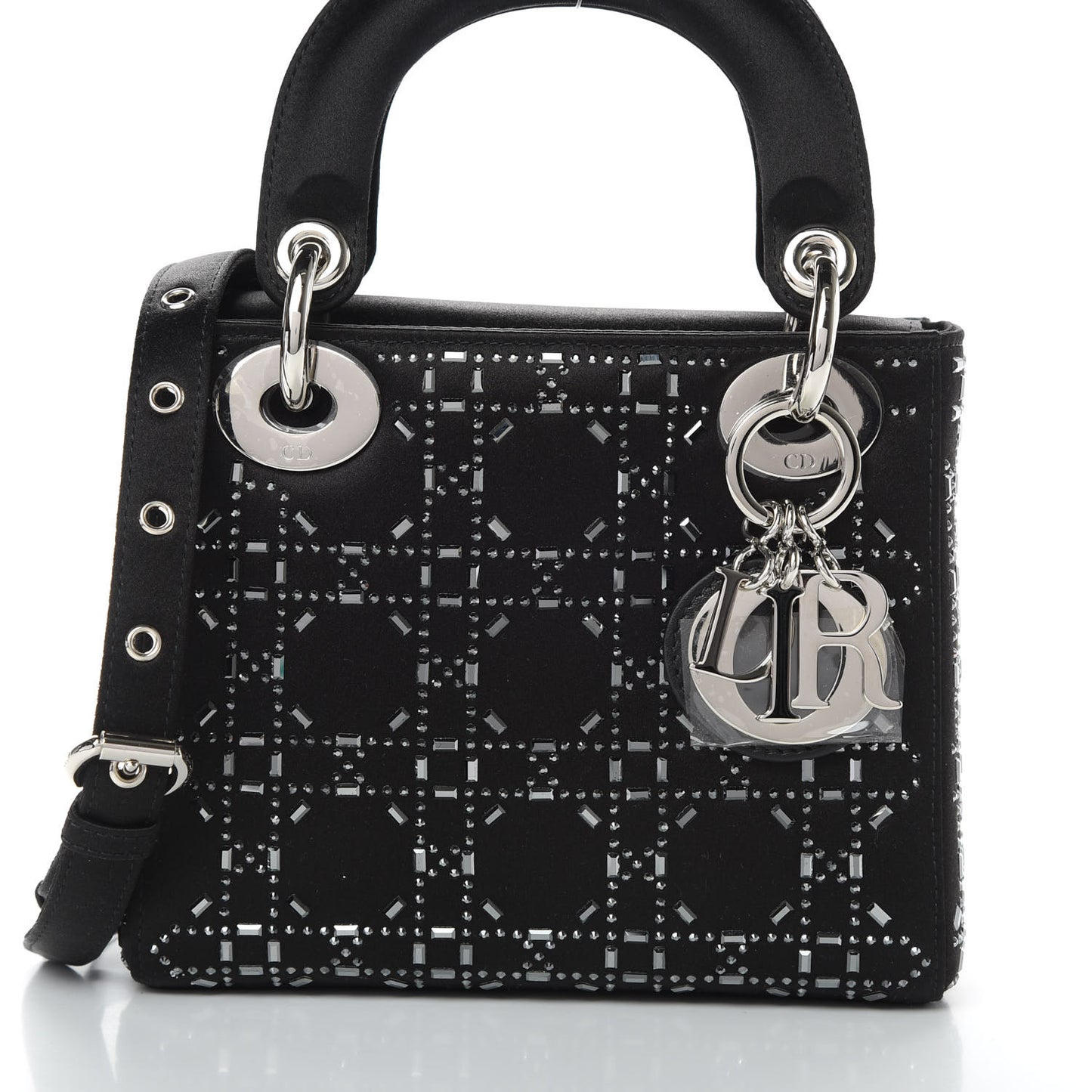 Satin Crystal Cannage Mini Lady Dior Black