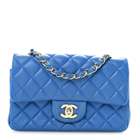 Lambskin Quilted Mini Rectangular Flap Blue
