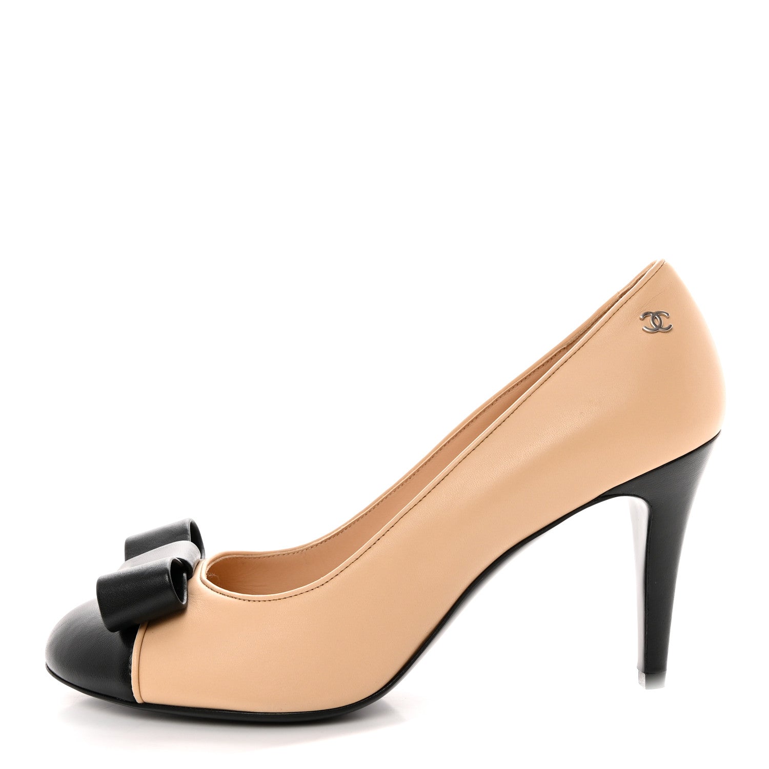 Chanel Lambskin Cap Toe Bow Pumps 40 Beige Black 1 of 14