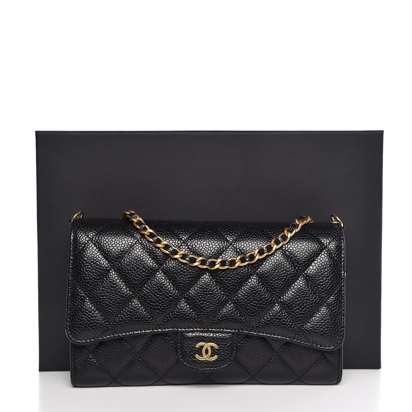 Caviar Quilted Wallet on Removable Chain Black