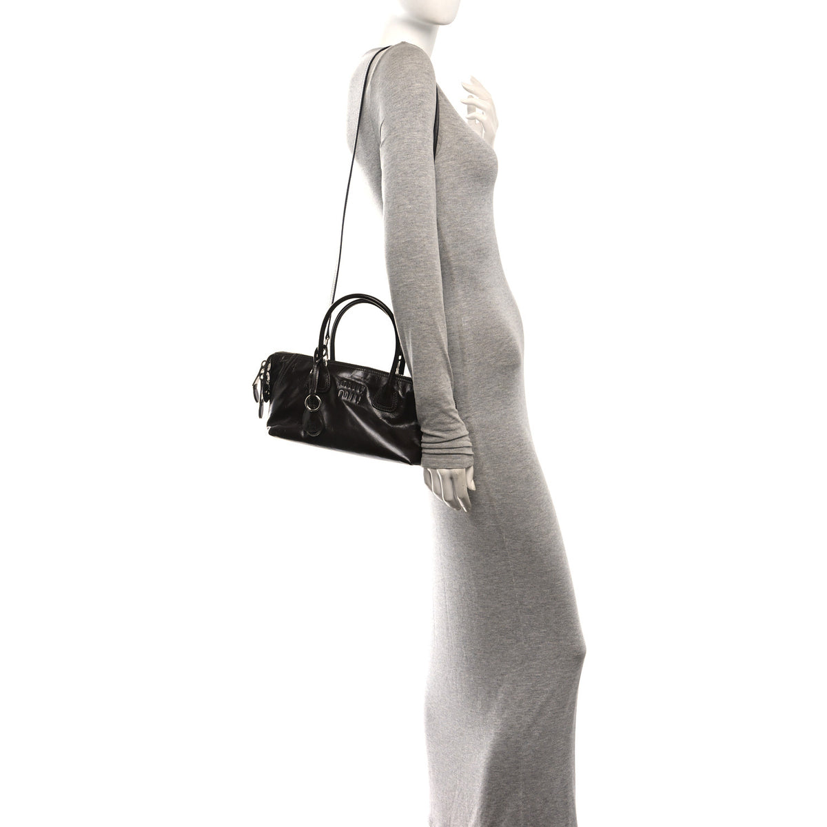 Miu Miu Vitello Shine Logo Embossed Bag Moro 2 of 9