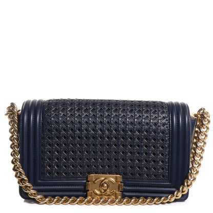 Chanel Sheepskin Braided Medium Boy Reverso Flap Navy Blue 9 of 9